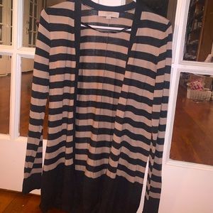 Loft small lightweight open front beige and charcoal cardigan